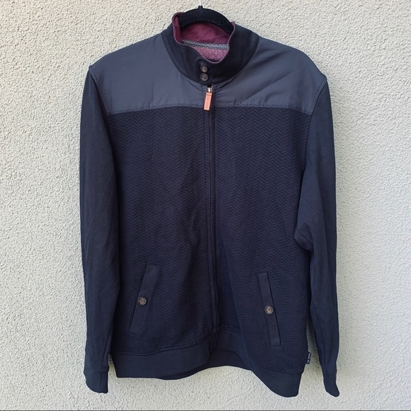 Ted Baker Blue Herringbone Knit Baseball Jacket 5 - Picture 2 of 8